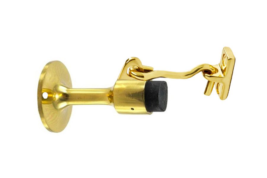 Polished Brass Heavy duty Wall-mount Door stop with holder
