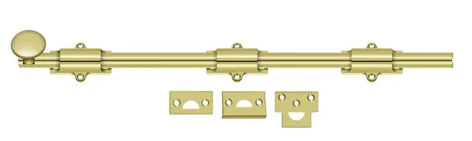 24″ Heavy Duty Door Surface Bolt: Polished Brass